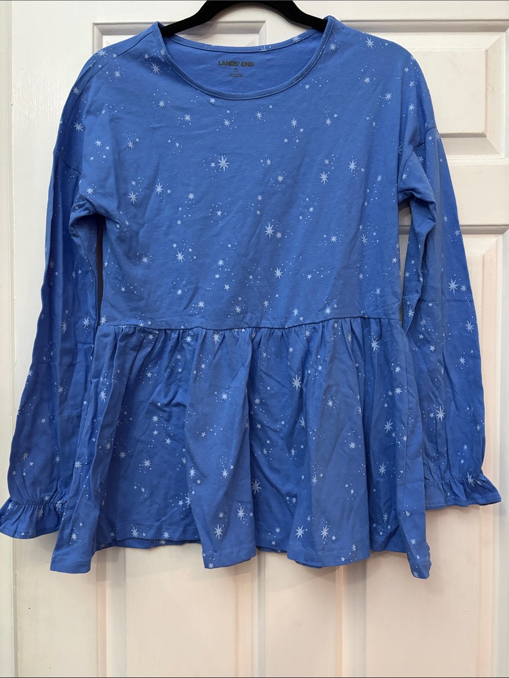 Lands' End Star-Print Blue Peplum Long-Sleeve Top